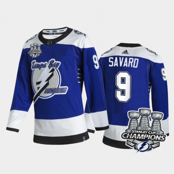 Tampa Bay Lightning Denis Savard #9 3x Stanley Cup Champions Blue Reverse Retro Jersey