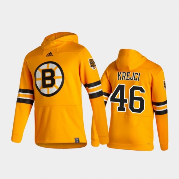 Men's Boston Bruins David Krejci #46 Authentic Pullover Special Edition 2021 Reverse Retro Gold Hoodie
