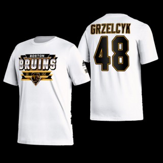 Boston Bruins Matt Grzelcyk Reverse Retro 2.0 White #48 Playmaker T-Shirt
