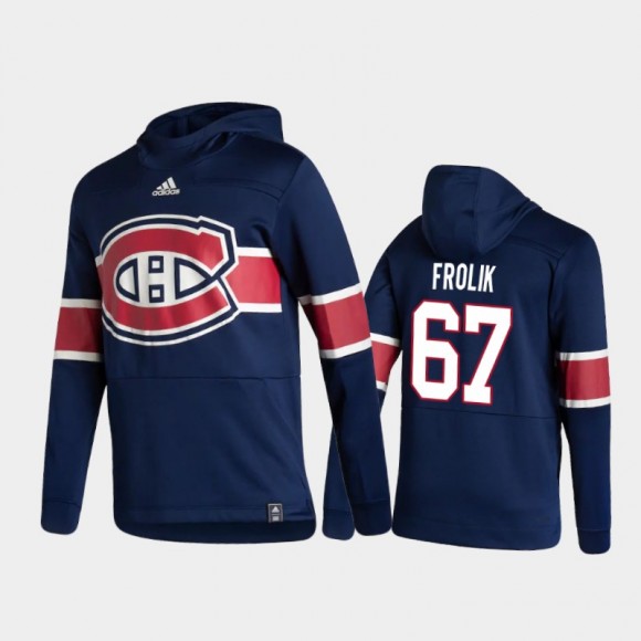 Men's Montreal Canadiens Michael Frolik #67 Authentic Pullover Special Edition 2021 Reverse Retro Navy Hoodie