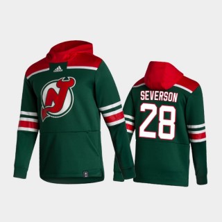 Men's New Jersey Devils Damon Severson #28 Authentic Pullover Special Edition 2021 Reverse Retro Green Hoodie