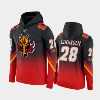 Men Elias Lindholm #28 Calgary Flames Gradient Pullover Red Black 2021 Reverse Retro Hoodie