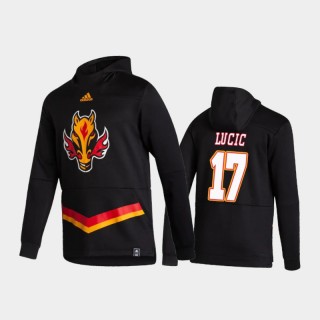 Men's Calgary Flames Milan Lucic #17 Authentic Pullover Special Edition 2021 Reverse Retro Black Hoodie