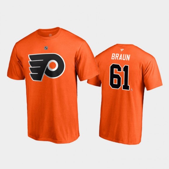 Men's Philadelphia Flyers Justin Braun #61 Special Edition Authentic Stack 2021 Reverse Retro Orange T-Shirt