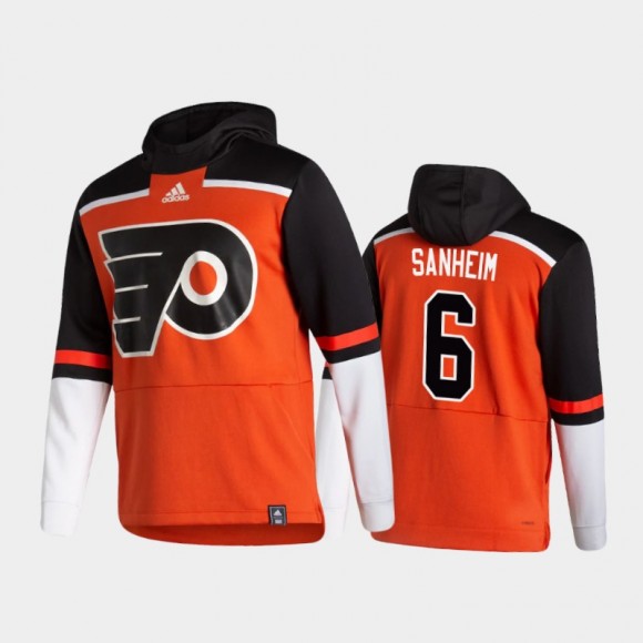 Men's Philadelphia Flyers Travis Sanheim #6 Authentic Pullover Special Edition 2021 Reverse Retro Orange Hoodie