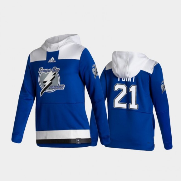 Men's Tampa Bay Lightning Brayden Point #21 Authentic Pullover Special Edition 2021 Reverse Retro Blue Hoodie