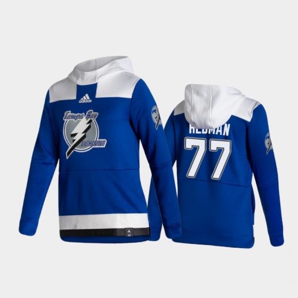 Men's Tampa Bay Lightning Victor Hedman #77 Authentic Pullover Special Edition 2021 Reverse Retro Blue Hoodie